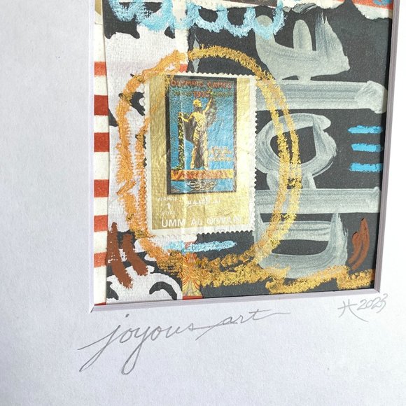 Joyful Art Original Wall Art Collage Oil Pastel Painting Mat Frame Ready 8x10in - Picture 5 of 9